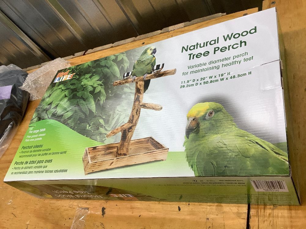 Bird-Life Natural Wood Tree Perch for Large Birds and Parrots – Includes Food and Water Bowls and Drop Tray – Large - Image 3 - Lot 9041