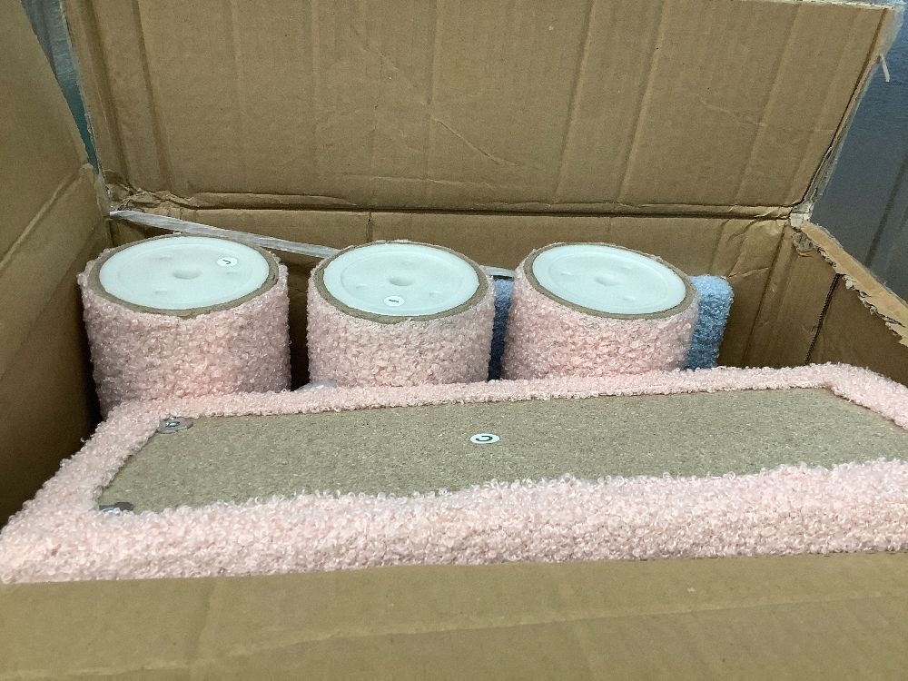 PETEPELA Floor to Ceiling Cat Tree[83"-108"], Cat Tower 5 Levels, Height Adjustable, Cat Scratching Post with Top Perches and Spacious Condo for Large Indoor Cats, Blue - Image 2 - Lot 9068