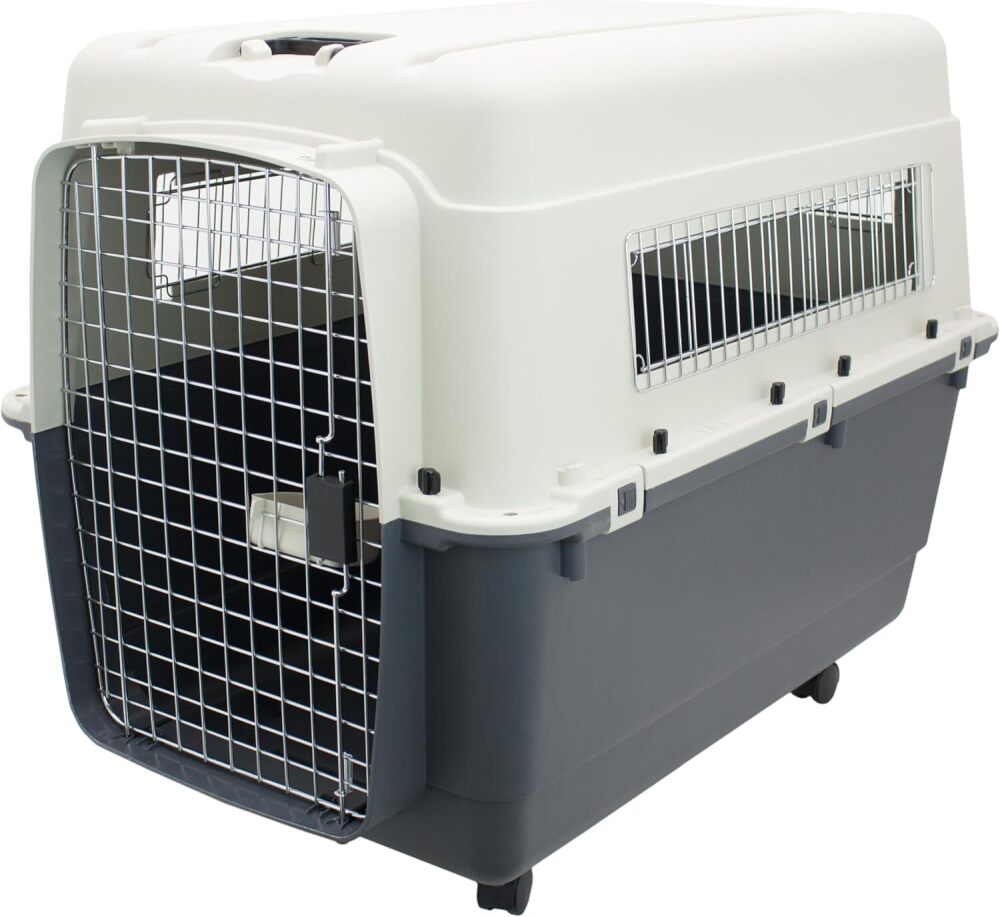 SportPet Designs Plastic Kennels Rolling Plastic Wire Door Travel Dog Crate, XL - Image 1 - Lot 9097