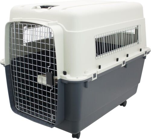 SportPet Designs Plastic Kennels Rolling Plastic Wire Door Travel Dog Crate, XL - Lot 9097