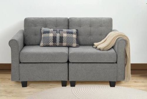 PHI VILLA 55 in. Linen Modern Loveseat Sofa in Gray with Sturdy Wooden Frame - Lot 9JF