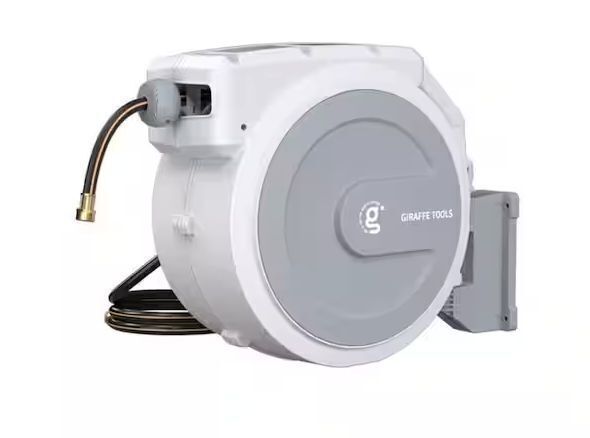 Giraffe Tools Garden Retractable Hose Reel-5/8 in.-90 ft., Wall Mounted, Light Grey - Image 1 - Lot 88JF
