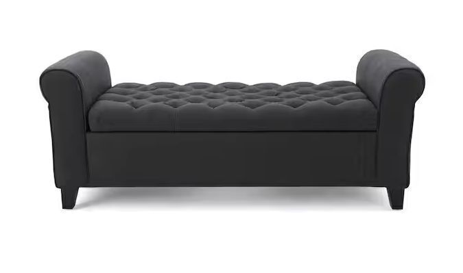 Noble House Dark Gray Tufted Fabric Armed Storage Bench - Image 1 - Lot 97JF