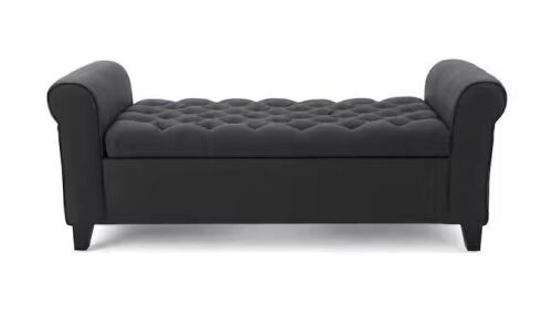 Noble House Dark Gray Tufted Fabric Armed Storage Bench - Lot 97JF