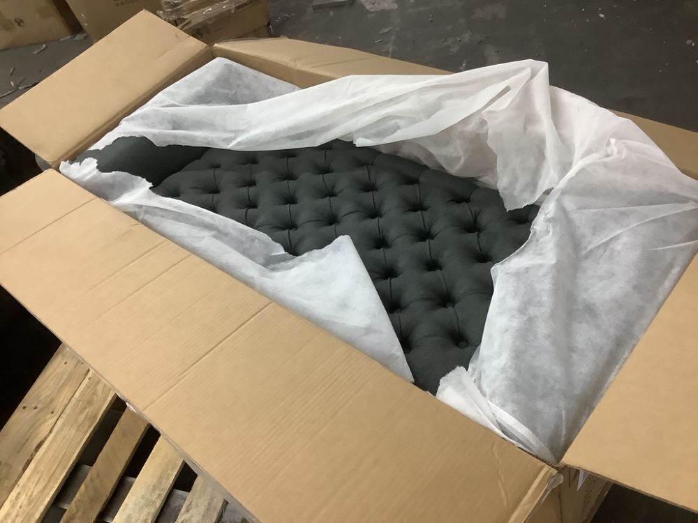 Noble House Dark Gray Tufted Fabric Armed Storage Bench - Image 2 - Lot 97JF