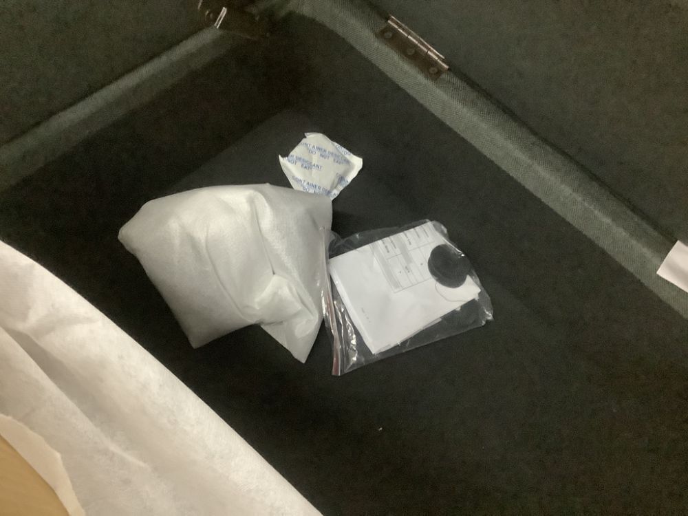 Noble House Dark Gray Tufted Fabric Armed Storage Bench - Image 3 - Lot 97JF