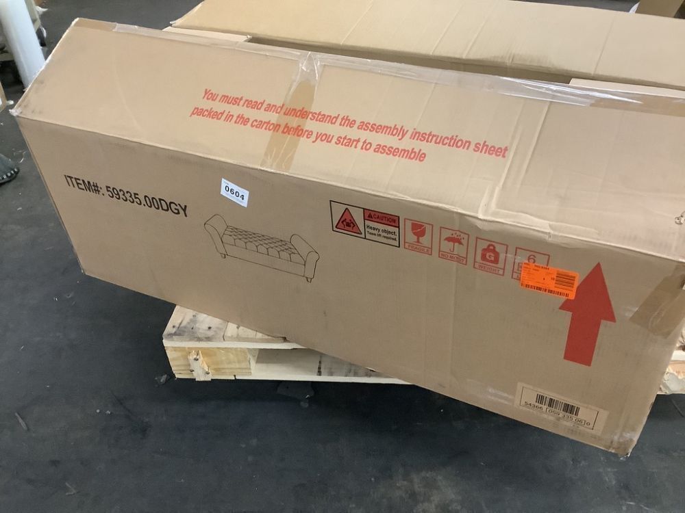 Noble House Dark Gray Tufted Fabric Armed Storage Bench - Image 4 - Lot 97JF