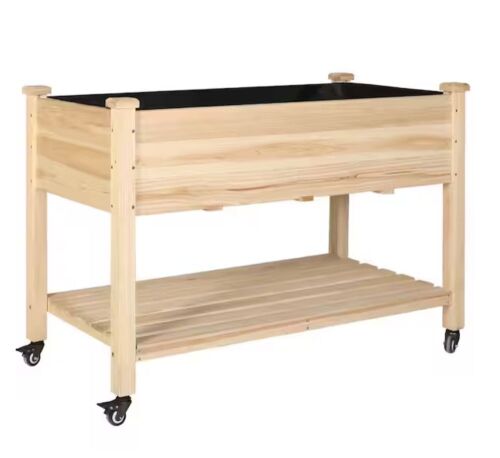 VEIKOUS 48 in. x 24 in. x 33 in. Wooden Raised Garden Bed with Lockable Wheels, Liner - Lot 155JF