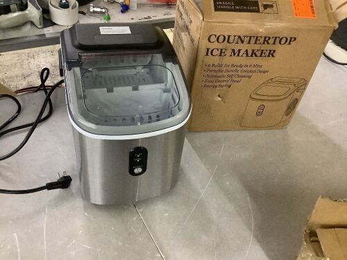 9 in. 26.5lb./24H Bullet Ice Countertop Portable Ice Maker in Silver 9 Cubes/6Mins Auto-Cleaning, with Basket and Scoop - Lot 253JF