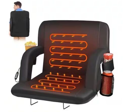 Portable Double Heated Stadium Seat with Padded Backrest, USB 3 Levels of Heat and 5 Pockets - Lot 254JF