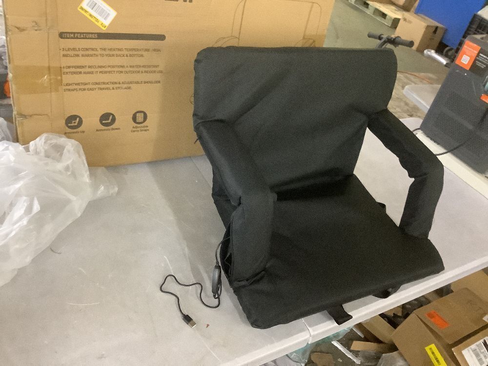 Portable Double Heated Stadium Seat with Padded Backrest, USB 3 Levels of Heat and 5 Pockets - Image 2 - Lot 254JF