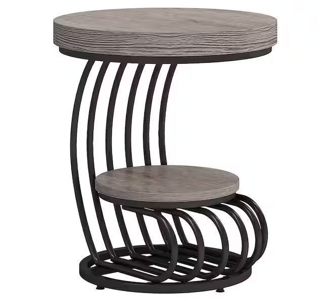 BYBLIGHT Kerlin 19.68 in. Gray Round Wood End Side Table - Image 1 - Lot 257JF