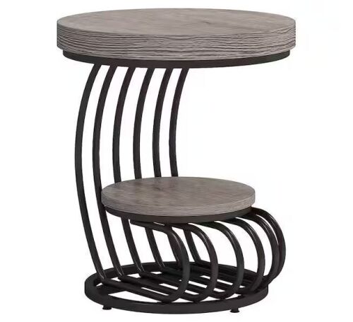 BYBLIGHT Kerlin 19.68 in. Gray Round Wood End Side Table - Lot 257JF