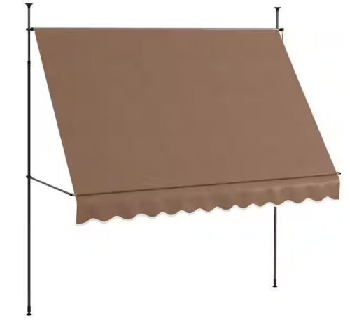 Outsunny 9.8 ft. x 3.9 ft. Coffee Non-Screw Freestanding Patio Sun Shade Shelter with Support Pole - Lot 263JF
