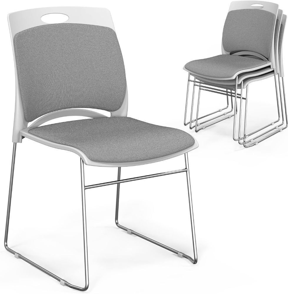 VINGLI Stackable Office Chairs with Metal Sled Base, Padded Seat & Back, 4 Pack - Image 1 - Lot 468