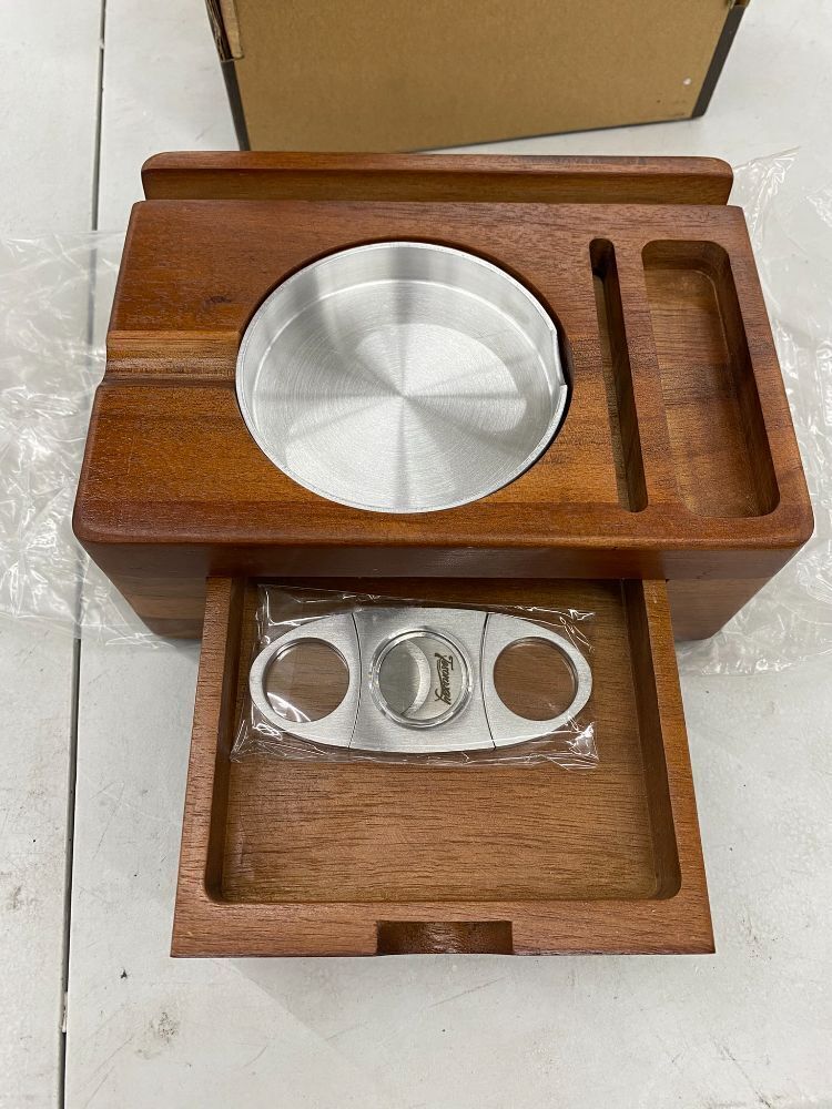 Wooden Cigar Ashtray with Cigar Cutter, Phone Tablet Holder, Cigar Holder, Accessories Drawer and Lighter Slot - Image 2 - Lot 516