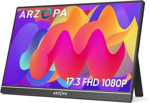 ARZOPA 17.3" Portable Monitor with Built-in Kickstand, 1080P FHD 103% sRGB IPS - Lot 518