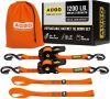 AUGO Retractable Ratchet Straps, 10', 1200Lb Breakstrength, 2pc - Thumbnail 1