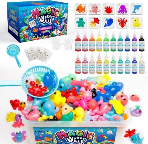 Kiditos Magic Water Elf Toy Kit, Squishies for Kids, 20 Gels & 10 Molds - Lot 429