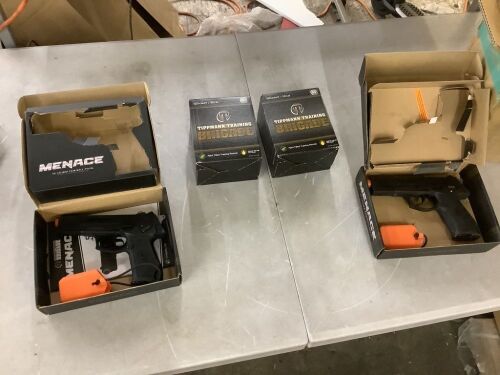 Lot of (2) Tippmann Brigade Menace .50 Caliber Paintball Pistol & (2) 500ct Yellow Paintballs - Lot 654