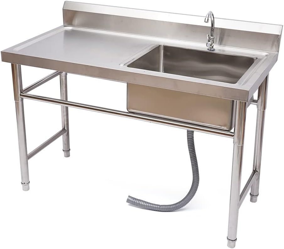 Free Standing 1 Compartment Stainless Steel Utility Sink with Faucet & Drainboard, 47.24" x 23.62" x 34.63" - Image 1 - Lot 58