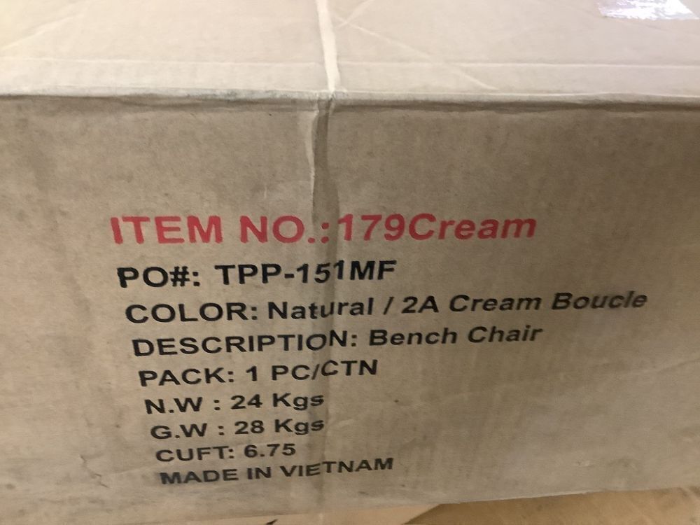 Meridian Furniture Waverly Collection Bench with Solid Wood, Boucle Fabric, 52" W x 19" D x 18" H, Cream - Image 6 - Lot 71JF