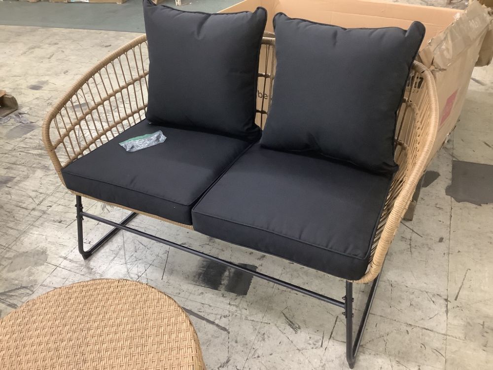 Rope Wicker Outdoor Loveseat w/ Cushions & Coffee Table - Image 2 - Lot 72