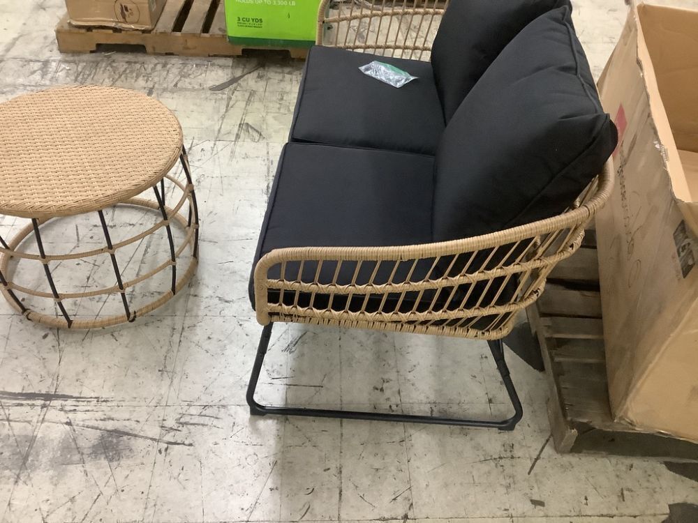 Rope Wicker Outdoor Loveseat w/ Cushions & Coffee Table - Image 4 - Lot 72