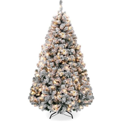 12' Pre-Lit Snow Flocked Artificial Pine Christmas Tree w/ Warm White Lights - Lot 13