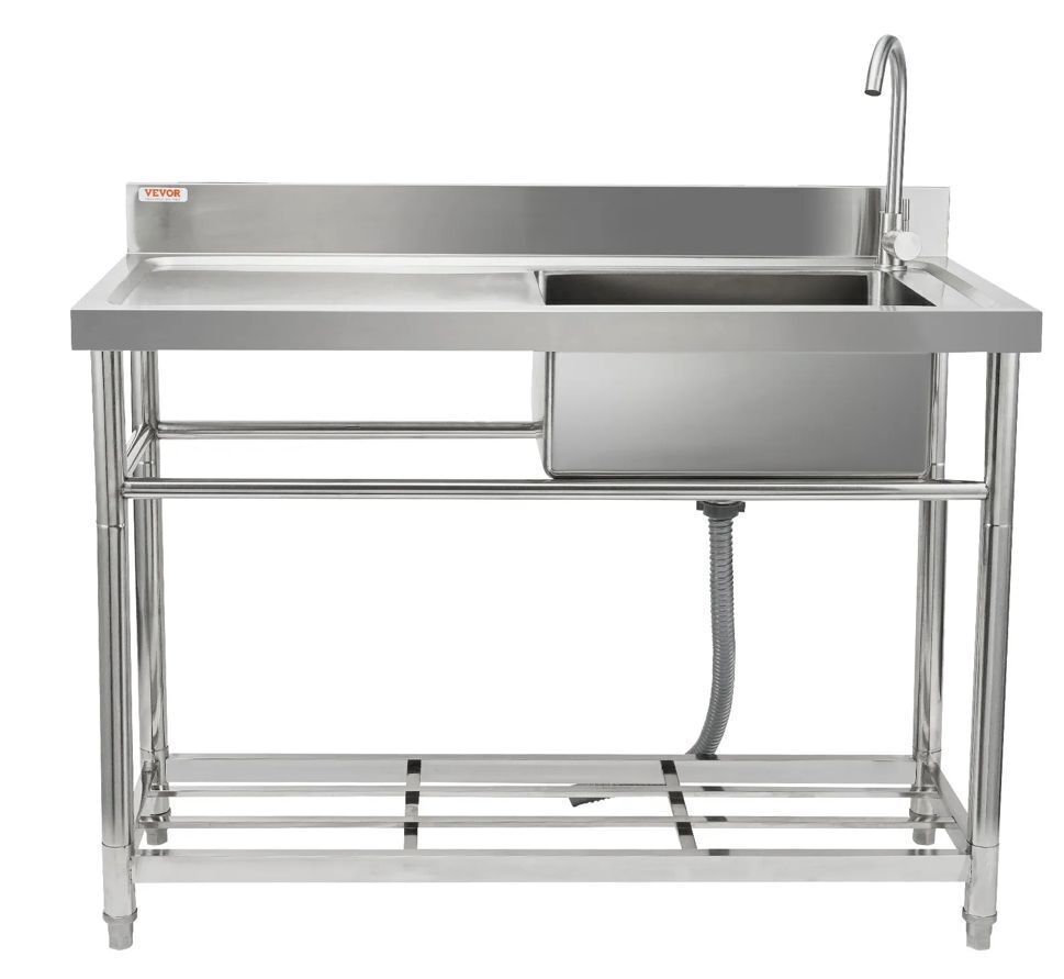 VEVOR Stainless Steel Free Standing Single Bowl Commercial Kitchen Sink, 39.4 x 19.1 x 37.4 in - Image 1 - Lot 68JF