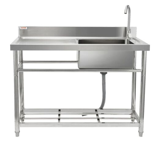 VEVOR Stainless Steel Free Standing Single Bowl Commercial Kitchen Sink, 39.4 x 19.1 x 37.4 in - Lot 68JF
