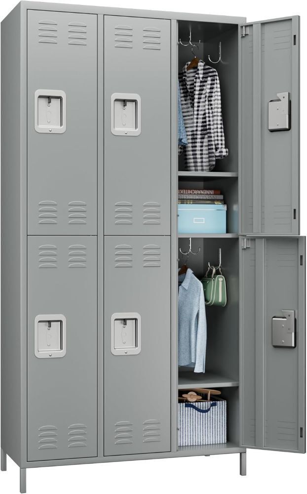Metal Storage Lockers with 6 Doors, Light Grey - Image 1 - Lot 61