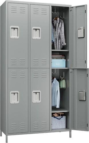 Metal Storage Lockers with 6 Doors, Light Grey - Lot 61
