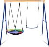 Swing Set with Heavy-Duty A-Frame, 1 Saucer & 1 Belt Swing, 440lb Capacity - Thumbnail 1