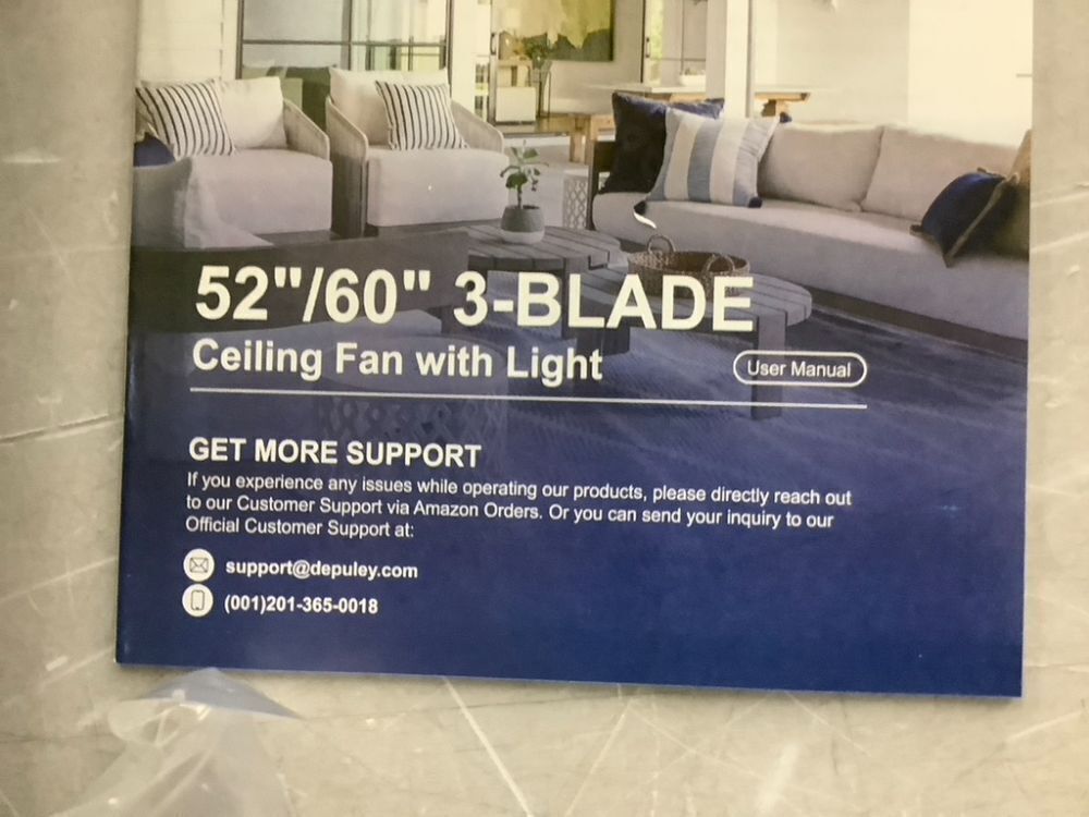 Depuley 52-Inch Ceiling Fan with Light, Black 3 Blade, Remote APP Control - Image 7 - Lot 178