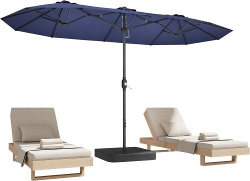 DomeShade 15ft Patio Umbrella with Base, Blue - Lot 184