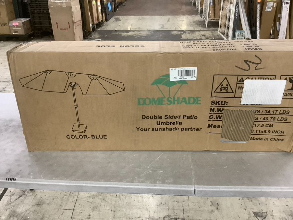 DomeShade 15ft Patio Umbrella with Base, Blue - Image 2 - Lot 184