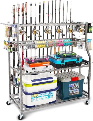 PeBro Fishing Pole & Tackle Box Storage Rack - Lot 198