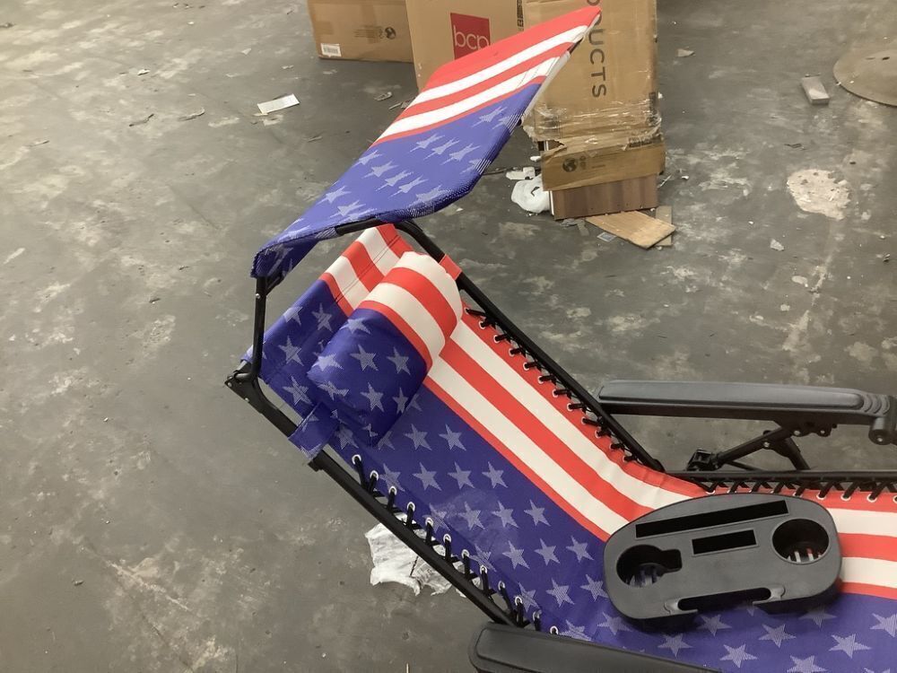 Folding Zero Gravity Recliner Patio Lounge Chair w/ Canopy, Side Tray - Image 2 - Lot 317