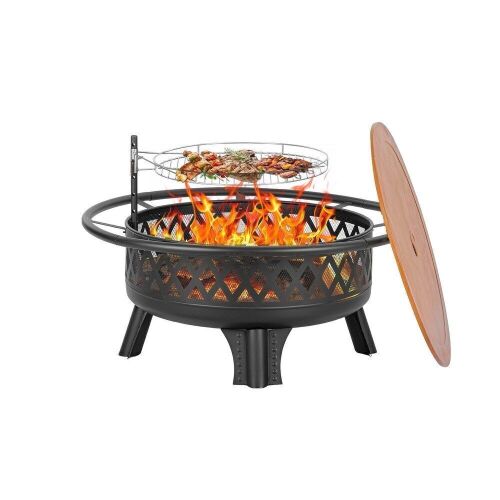 Lava Star 38-Inch Wood Burning Fire Pit with Grill & Lid - Small Dent on Lid - Lot 131