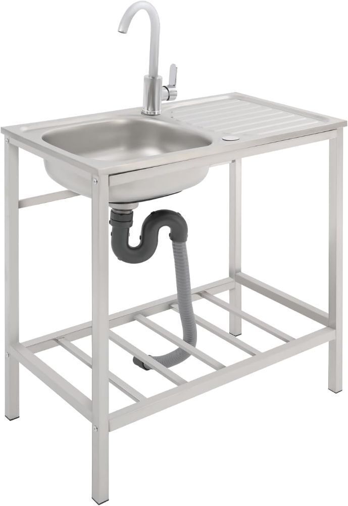 Stainless Steel Freestanding Utility Sink with Countertop and Storage Shelves, 29.5x15.7x29.5 in - Dented - Image 1 - Lot 687