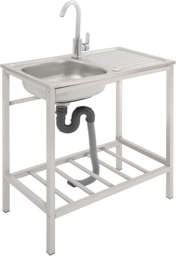 Stainless Steel Freestanding Utility Sink with Countertop and Storage Shelves, 29.5x15.7x29.5 in - Dented - Lot 687