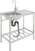Stainless Steel Freestanding Utility Sink with Countertop and Storage Shelves, 29.5x15.7x29.5 in - Dented - Thumbnail 1