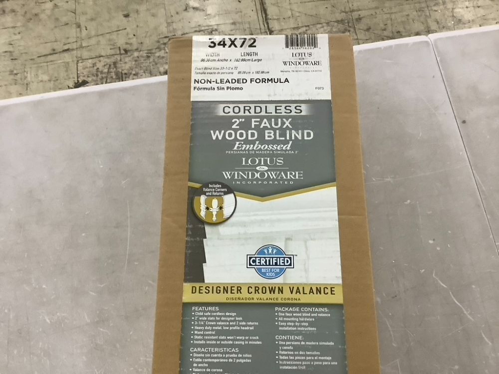 Lotus & Windoware Cordless 2 Inch Faux Wood Blind, 34" Wide x 72" Long - Image 2 - Lot 601