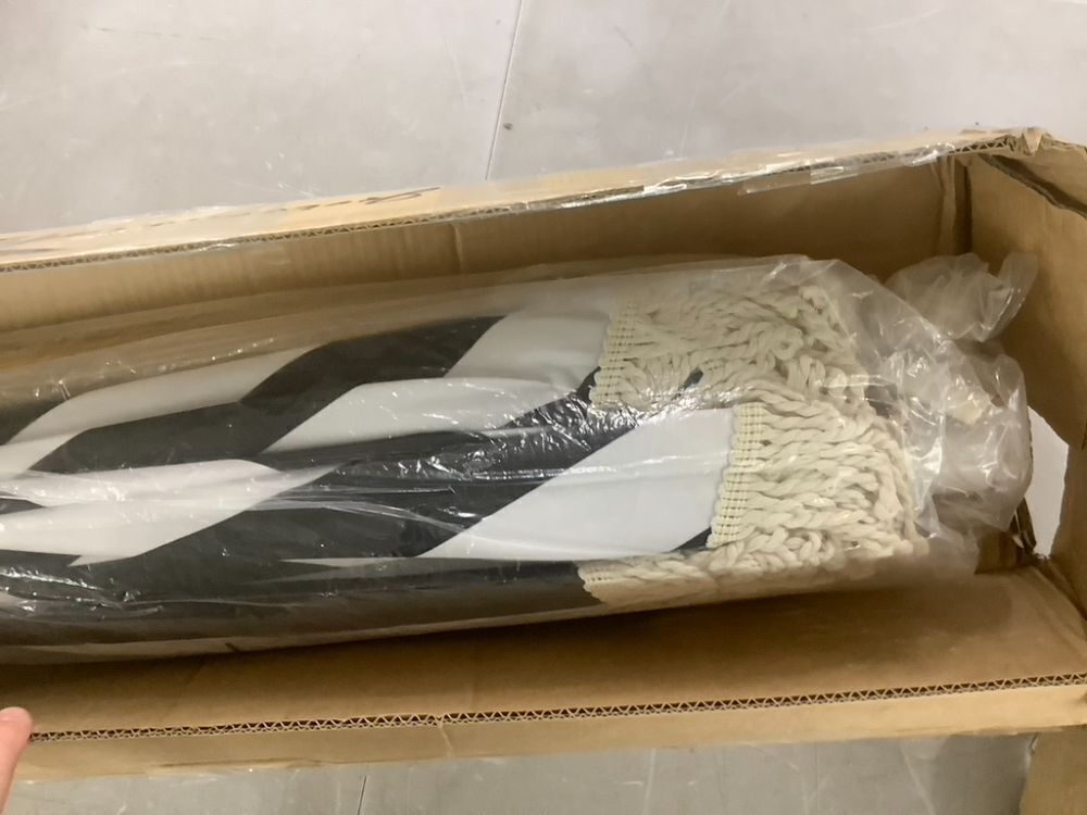 7ft Patio Umbrella, Black Striped with Fringe - Image 2 - Lot 704