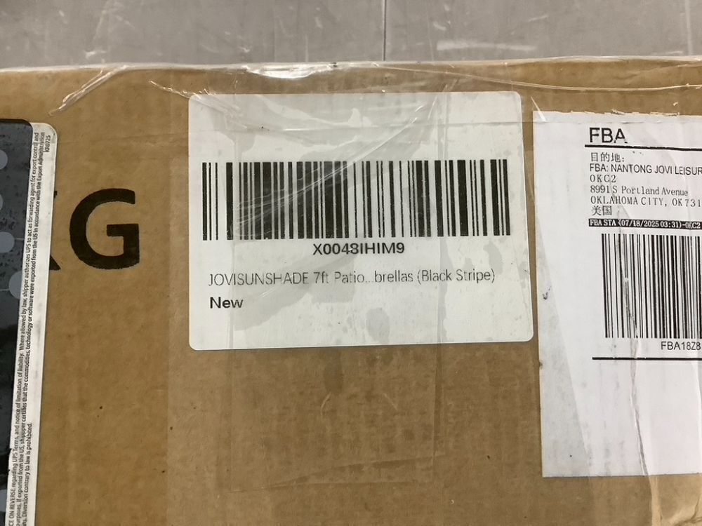 7ft Patio Umbrella, Black Striped with Fringe - Image 5 - Lot 704