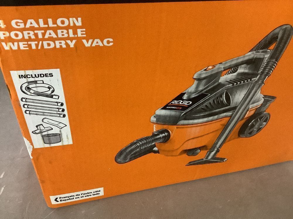 RIDGID 4 Gal. 5.0 Peak HP Portable Shop Vacuum Wet Dry Vac with Fine Dust Filter, Locking Hose and Attachments - Image 3 - Lot 53JF