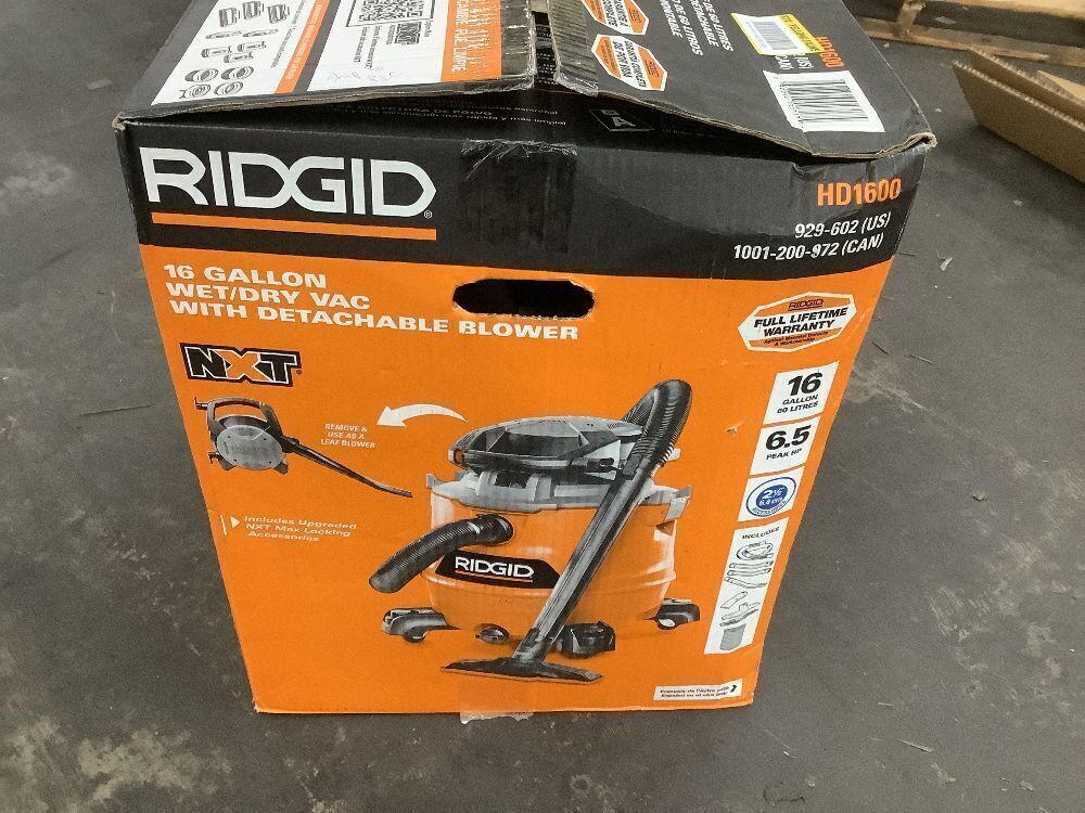 RIDGID 16 Gal. 6.5 Peak HP NXT Shop Vacuum Wet Dry Vac with Detachable Blower, Filter, Locking Hose and Accessories HD1600 - Image 6 - Lot 44JF