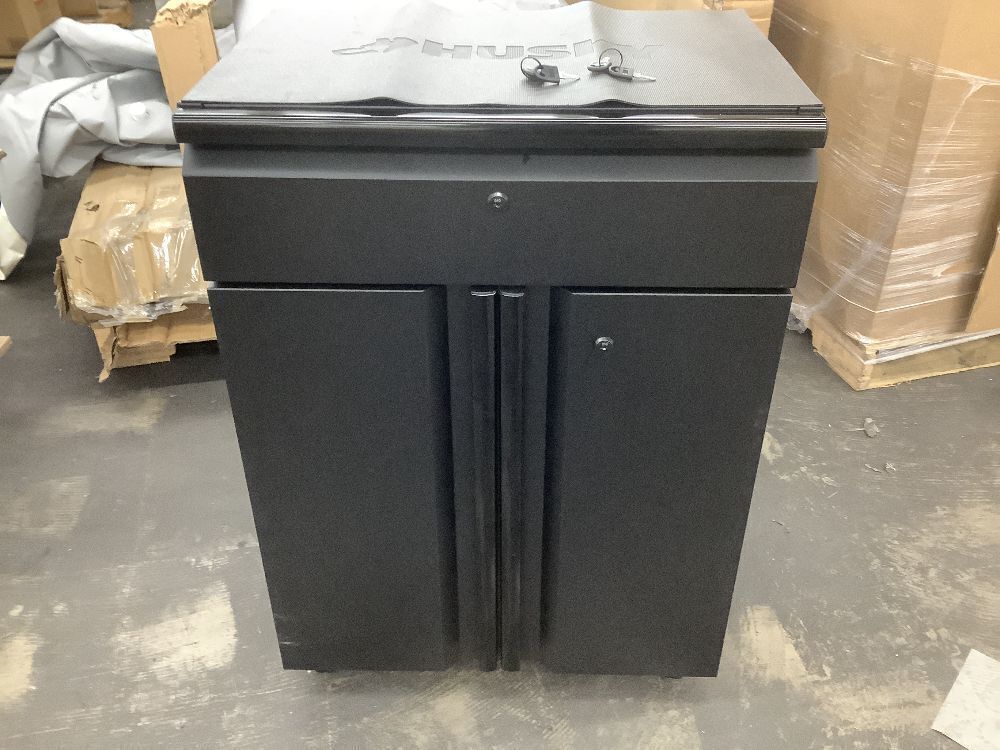 Husky Regular Duty Welded 24-Gauge Steel 1-Drawer 2-Door Garage Base Cabinet in Black (24 in. W x 33 in. H x 16 in. D) - Image 2 - Lot 45JF