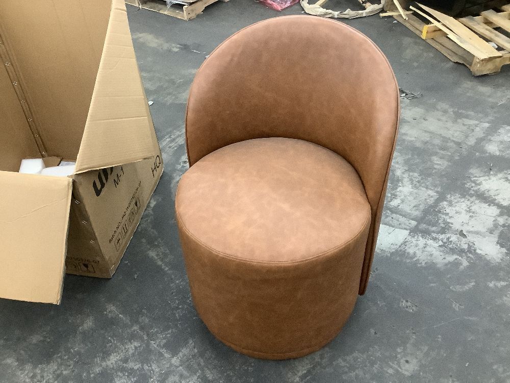 Uixe Brown PU Leather Swivel Accent Barrel Chair - Image 2 - Lot 46JF